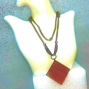 24"  Chained Necklace with Brown Wood Pendant